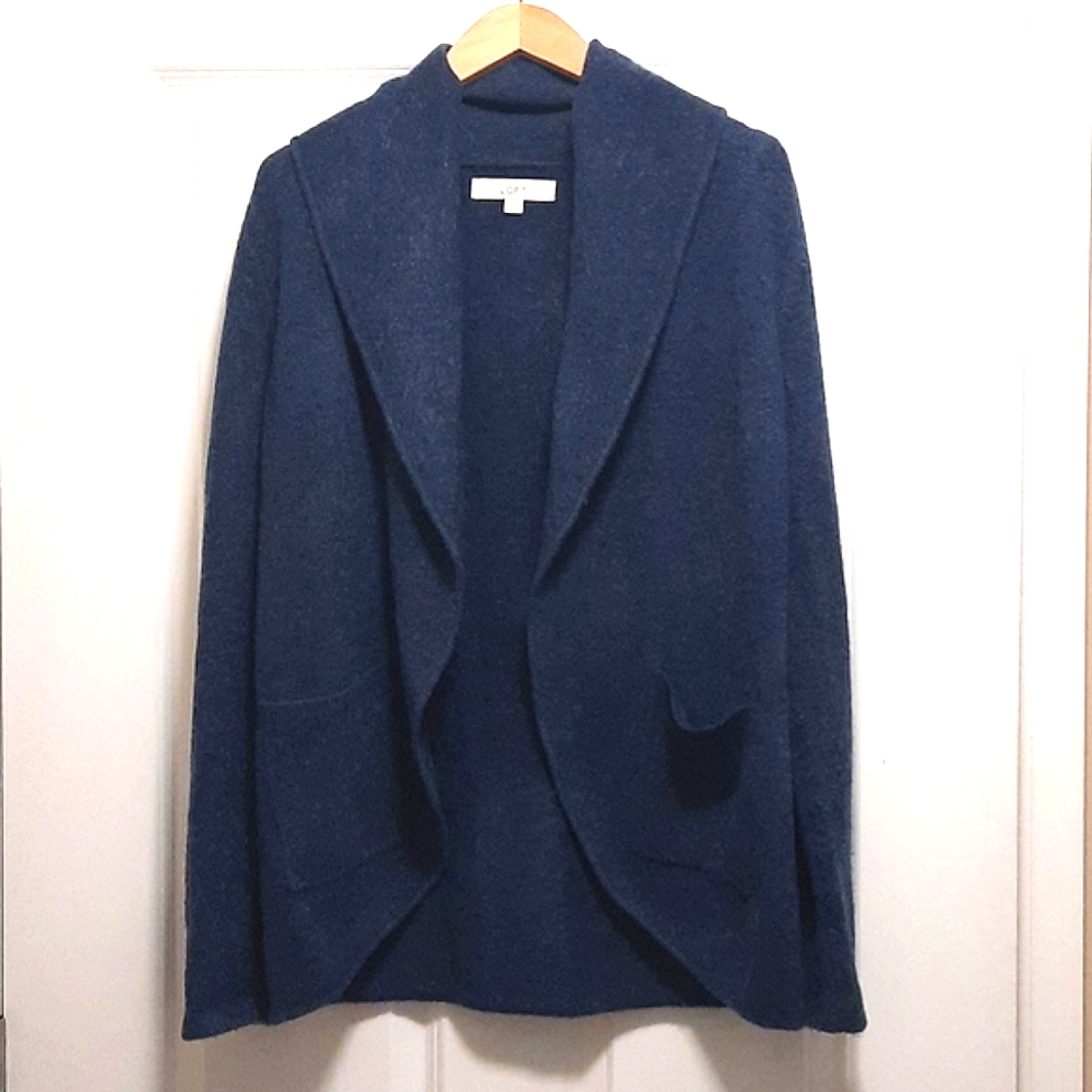 LOFT Cozy Drape Front Blue Cardigan